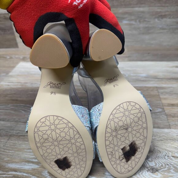 Jewel Badgley Mischka Nicoline Silver Sparlking Evening Sandals Women's Size 9.5 - Picture 4 of 7